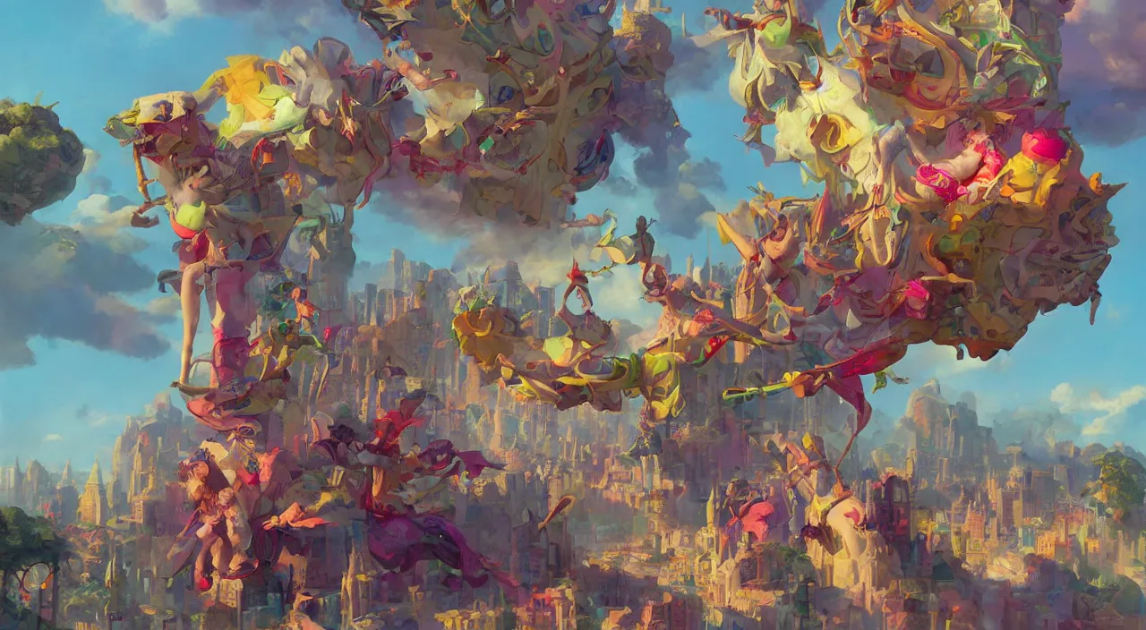 Image similar to bazaar zouk oriantal multicolorful sky shine place mosquet painting, sunny day, matte painting, bold shapes, hard edges, street art, trending on artstation, by huang guangjian and gil elvgren and sachin teng