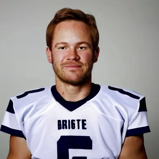 Prompt: headshot of a man on a white backdrop, quarterback cole briarson, aged 4 1 years old, a stock photo by mac conner, associated press photo