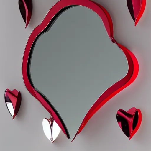 Prompt: a mirror in the shape of a heart with red accents designed by vera wang