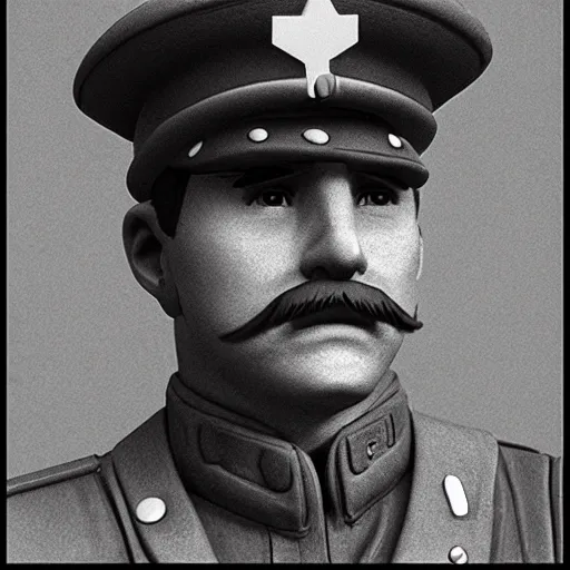 Prompt: Mario as a world war I soldier, photorealistic, portrait, film grain