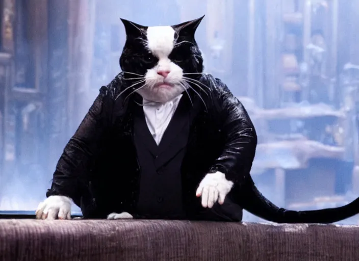 Image similar to film still of Danny Devito as Mr Mistoffelees!!! in Cats, 4k