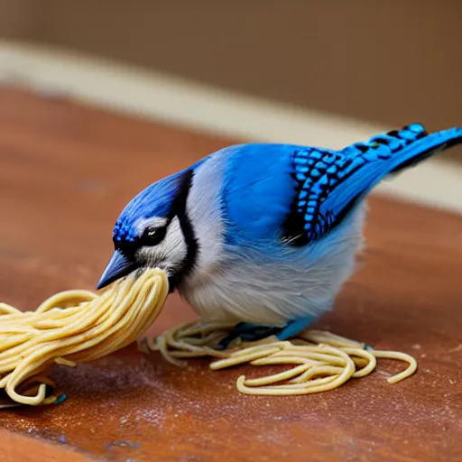 Image similar to bluejay eating spaghetti