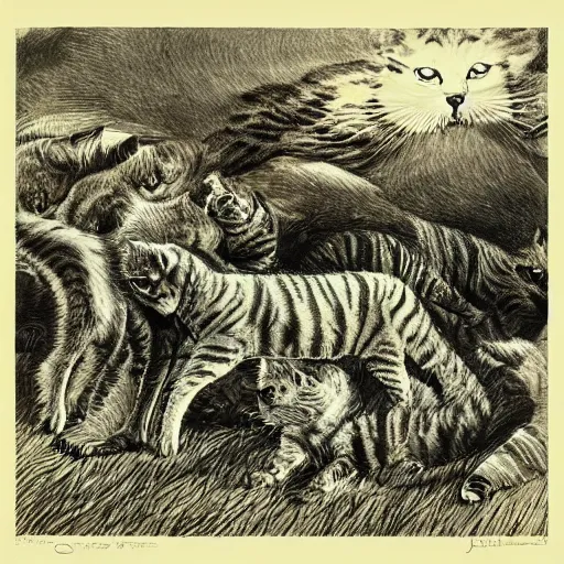 Image similar to “ bernie wrightson ” feline anatomical drawing veterinary herd of cats meadow 1 0 2 4 x 1 0 2 4