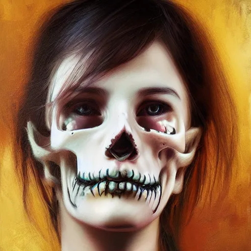 Image similar to portrait skull girl by petros afshar, hyper real, leng jun and singer sargent