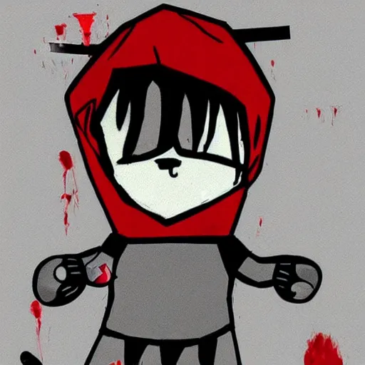 Image similar to grunge cartoon drawing of a teddy bear with bloody eyes in the style of danny phantom, loony toons style, horror theme, detailed, elegant, intricate