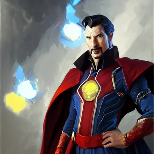 Image similar to greg manchess portrait painting of armored doctor strange as overwatch character, totally whack, medium shot, asymmetrical, profile picture, organic painting, sunny day, matte painting, bold shapes, hard edges, street art, trending on artstation, by huang guangjian and gil elvgren and sachin teng