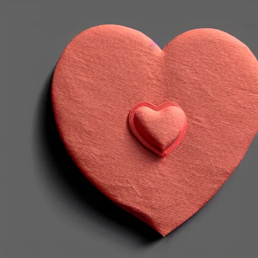 Prompt: 3d render of a uneven red clay heart shape in the middle of a gray sheet of paper