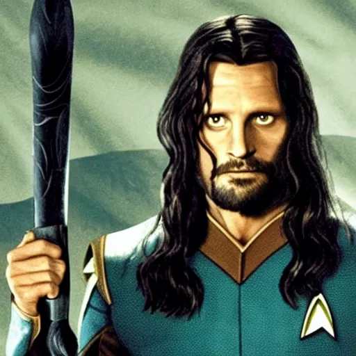 Image similar to Aragorn in Star Trek uniform is the captain of the starship Enterprise in the new Star Trek movie