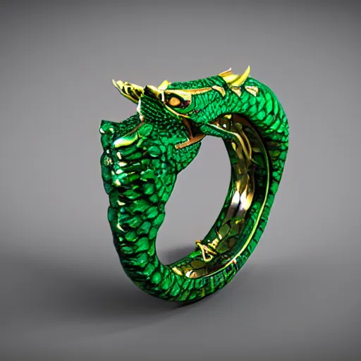 Image similar to ornate emerald dragon ring +4k, unreal engine, octane render,