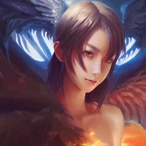 Image similar to an oil painting of a beautiful anime girl with demon wings, by artgerm and greg rutkowski, hd, hdr, ue 5, ue 6, unreal engine 5, cinematic 4 k wallpaper, 8 k, ultra detailed, high resolution, artstation, award winning