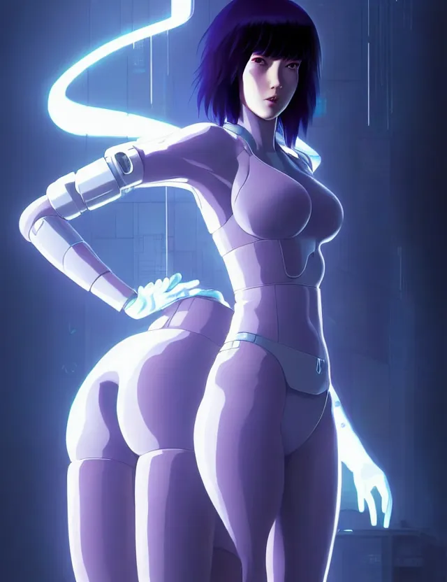 Image similar to a fullbody portrait of motoko kusanagi ghost in the shell, finely detailed features : : gits sac twenty forty five netflix : : by ilya kuvshinov, rossdraws, artgerm, sola digital arts, production ig, volumetric lighting, anti aliasing, raytracing : :