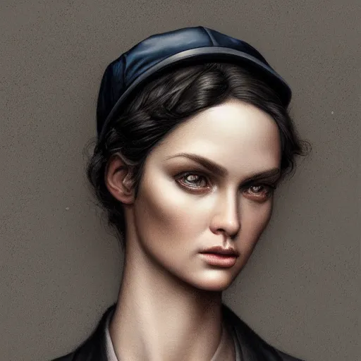 Image similar to tom bagshaw portrait, beautiful portrait of a woman with angel eyes in a suit, hair under a baseball cap, professionally retouched, focus eyes, ultra realistic soft painting, insanely detailed linework, symmetrical accurate intricate features, behance, 8 k