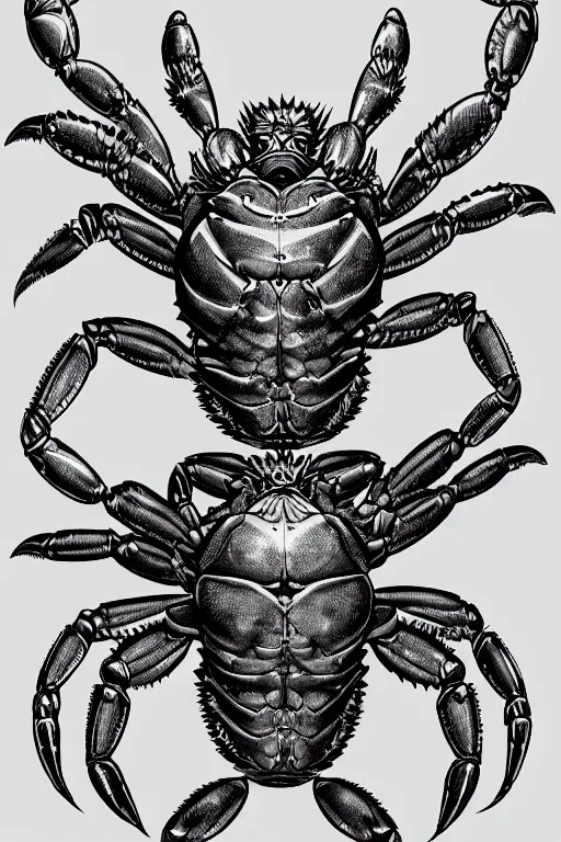 Prompt: crab humanoid figure warrior, symmetrical, highly detailed, digital art, needles, sharp focus, trending on art station, kentaro miura manga art style