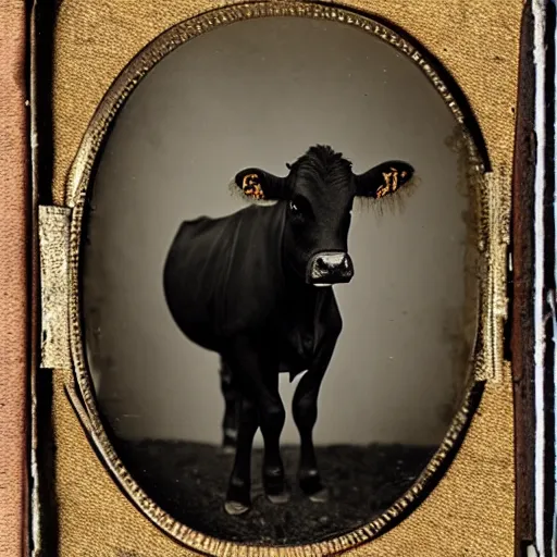 Image similar to tintype photo of a one legged cow