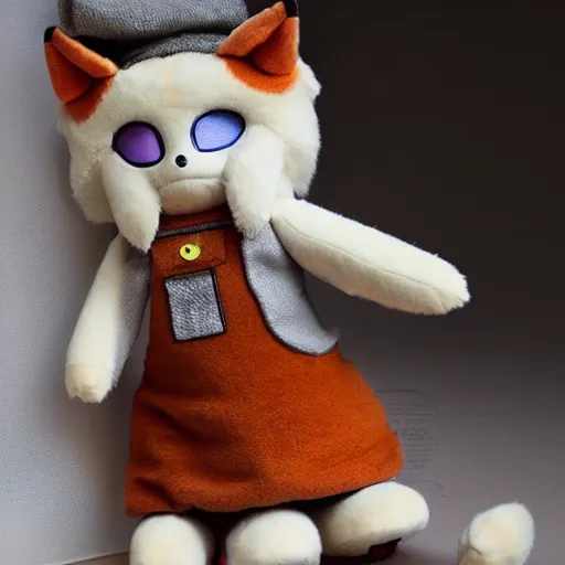 Image similar to cute fumo plush of a foxgirl builder, dramatic, three point lighting