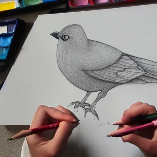 Prompt: A drawing of a bird painted by Ghibli in Madrid