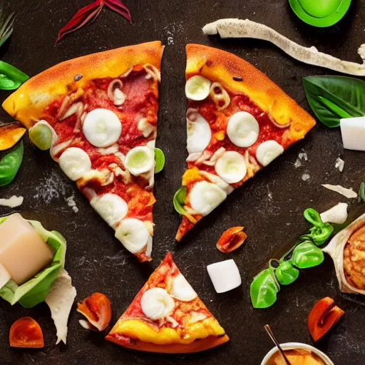 Image similar to A 🍕 made entirely out of 🥥 , 🥥 🍕 hybrid, 4k food photography