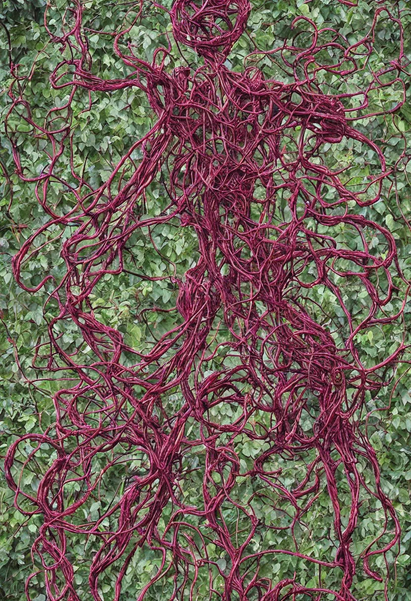 Image similar to human circulatory system, of vines and flowers, apocolypse, arms open, no duplicate image, heart made of flowers, intricate details, art by feng zhu, beautiful, human body, tangled,