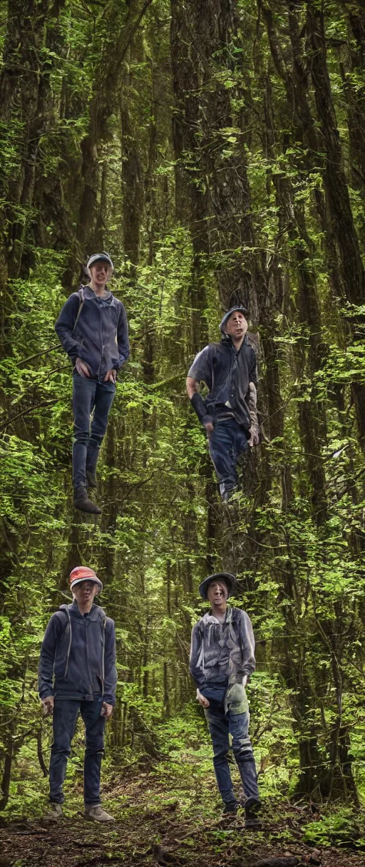 Image similar to and 8 k uhd photo of the mushroom brothers in the woods