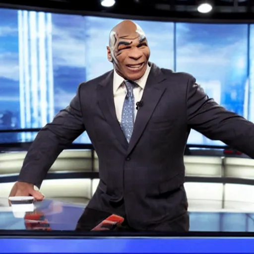 Image similar to mike tyson as a fox news anchor