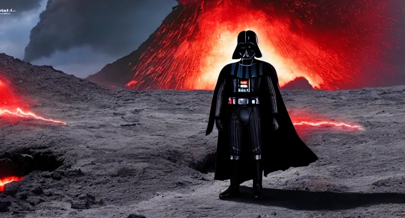 Prompt: darth vader in a volcanic planet ,cinematic, hyper realistic, concept art