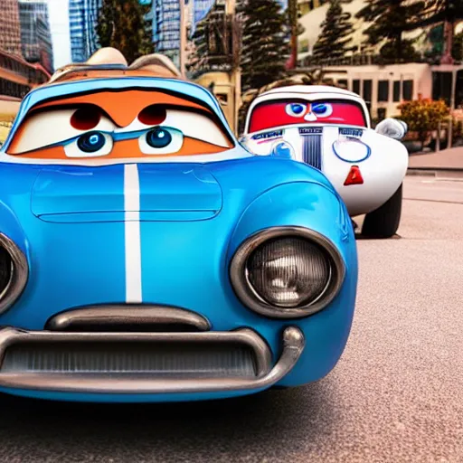 Cars movie characters in real life realistic photo Stable