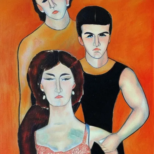 Image similar to double dragon in the style of Modigliani