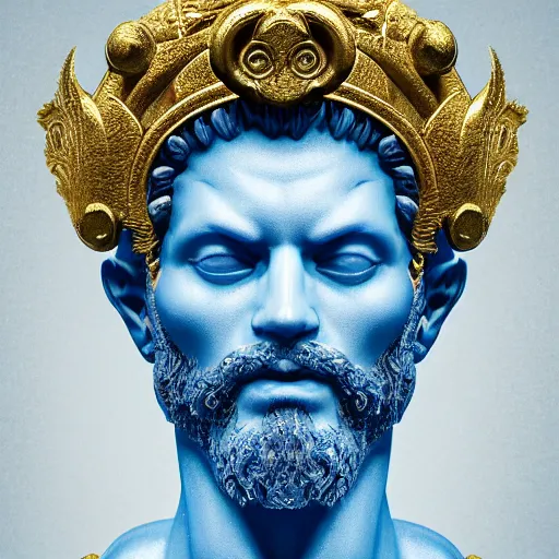 Image similar to Zeus, God, Character Design, Digital Art, Gold Light, Blue Mist, 8K, insanely detailed and intricate, ornate, hyper realistic, super detailed, Artstation, Octane render, in the style of James Jean