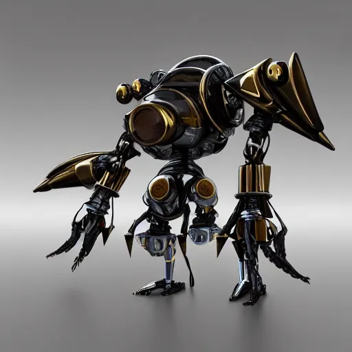 Image similar to mech wasp. mechanical robot. iron, gold, diamond. hyper detail. hyperrealistic