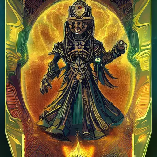 Image similar to the artificial general intelligence tarot card, artstation, technology, fractals