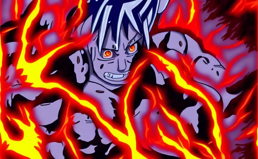 Image similar to jeff besos, demon, fire, lava, zeus, naruto, resengan