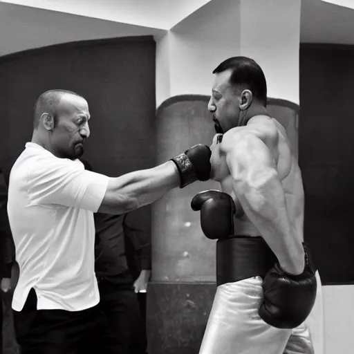 Image similar to The Rock and Recep Tayyip Erdogan fighting in a mosque