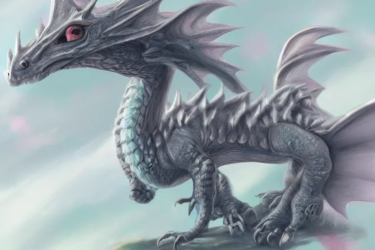 Image similar to full body digital illustration of a cute baby dragon by randy Vargas, iridescent, pastel, concept art, matte background, deviantArt, artstation