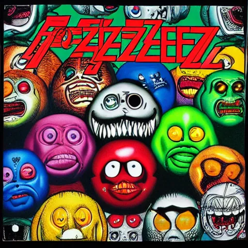 Image similar to 8 0's madballs toys on led zeppelin album cover, 8 k resolution hyperdetailed photorealism