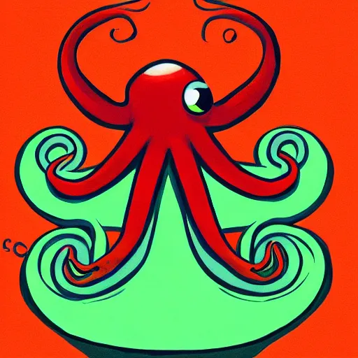 Image similar to octopus logo painting by tim biskup, matte background, digital painting, minimal, trending on artstation