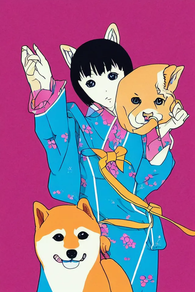 Image similar to a portrait of a shiba inu, in the art style of 8 0 s anime, japanese city pop color palette, naoko takeuchi, hajime yatate