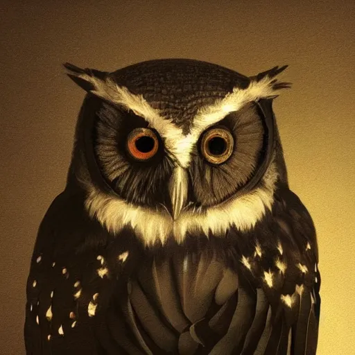 Image similar to dark photorealistic sentient mechanical owls, by francisco goya, cyan in art, trending on cgsociety