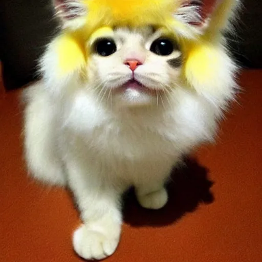 Image similar to cat that looks like Pikachu, cute, yellow fur, yellow fur,