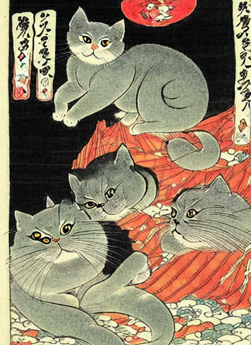 Image similar to persian cats as a yokai illustrated by kawanabe kyosai and toriyama sekien