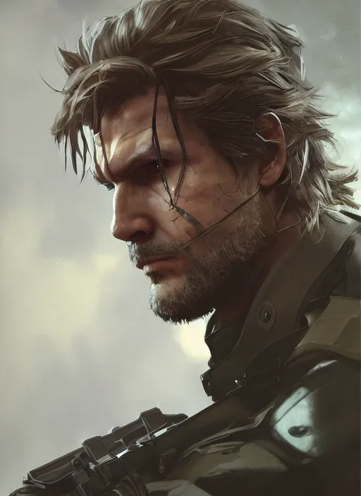 Image similar to a Photorealistic dramatic hyperrealistic render of a beautiful METALGEAR SOLID character Solid Snake by WLOP,Greg Rutkowski,Alphonse Mucha, Beautiful dynamic dramatic dark moody lighting,shadows,cinematic atmosphere,Artstation,concept design art,Octane render,8K