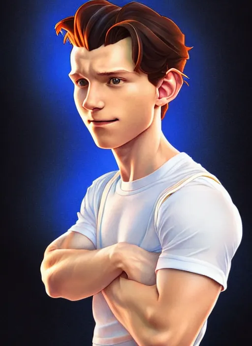 Image similar to cute sweaty tom holland chemist, natural lighting, path traced, highly detailed, high quality, digital painting, by don bluth and ross tran and studio ghibli and alphonse mucha, artgerm