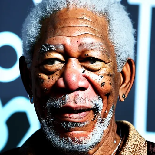 Image similar to a candid portrait photograph of Morgan Freeman starring as rapper Travis Scott in the style of Chi Mondu, shallow depth of field, 40mm lens