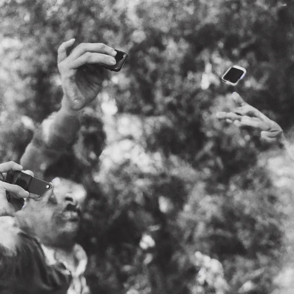 Prompt: a man taking a selfie, it was the first selfie of this life