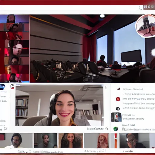 Image similar to bee university zoom group meeting internet conferencing group video chat, crimson - black color scheme, photorealistic, octane render, rtx, hdr, unreal engine, digital art widescreen 8 k