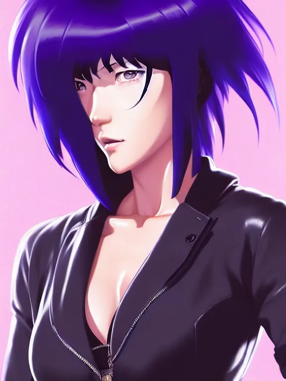 Image similar to a fullbody portrait of motoko kusanagi the major ghost in the shell : : stand alone complex, under repairs, maintenance : : by ilya kuvshinov, rossdraws, artgerm, sola digital arts, anti aliasing, raytracing : :