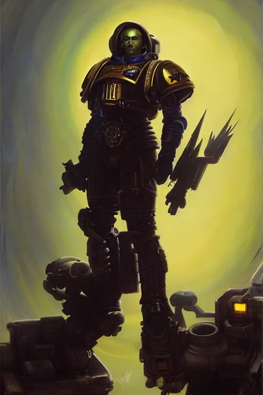 Image similar to character portrait cyberpunk starcraft terran warhammer 4 0 k space marine commmissar ( ( ( ( ( ( ( ( totally definitely not negative no not girl with the pearl earring inspired ) ) ) ) ) ) ), character design, painting by gaston bussiere, katsuya terada, frank frazetta, tom of finland, trending on artstation