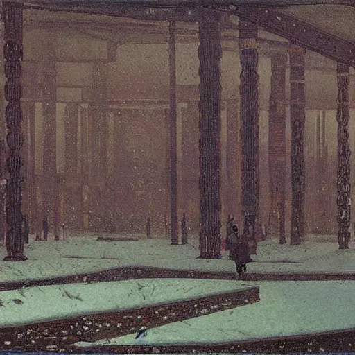 Prompt: mystic winter landscape, cyberpunk by lawrence alma - tadema anni albers