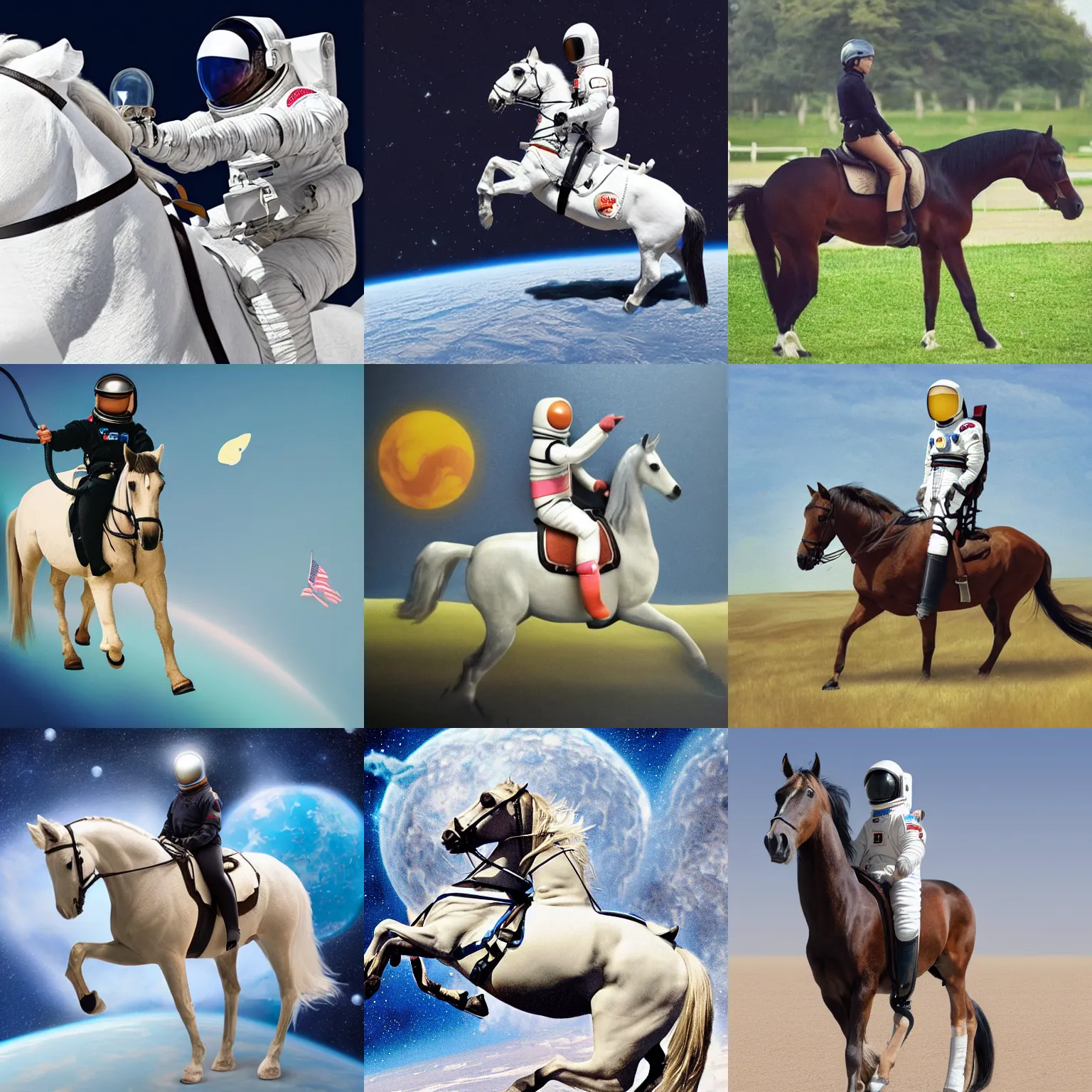 Prompt: a horse riding on back of an astronaut