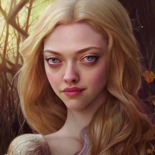 Image similar to beautiful young amanda seyfried as the rapunzel princess, closeup, d & d, fantasy, intricate, elegant, highly detailed, digital painting, artstation, concept art, matte, sharp focus, illustration, art by artgerm and greg rutkowski and alphonse mucha