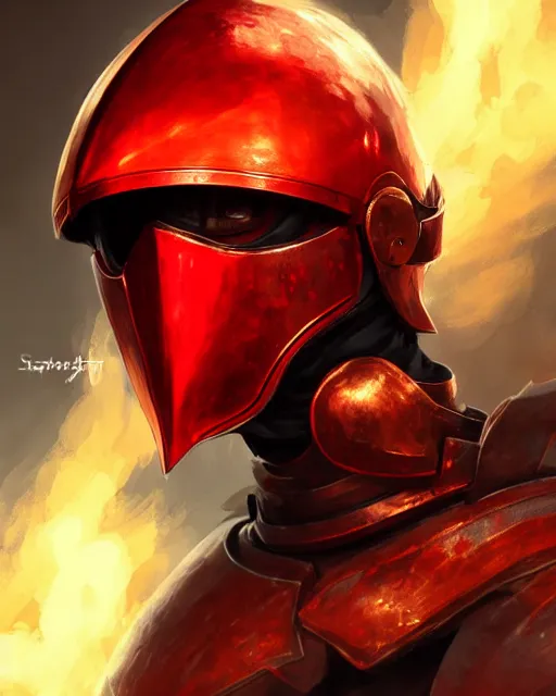 Image similar to concept art of a knight made of red hot metal, fire seeping from the cracks in the helmet | | fine - fine details by stanley artgerm lau, wlop, rossdraws, and sakimichan, trending on artstation, brush strokes